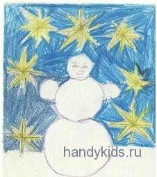 Раскраска "Снеговик и звёзды"
