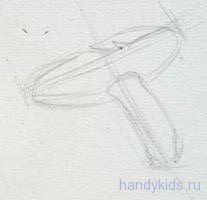 Рисуем гриб карандашом.